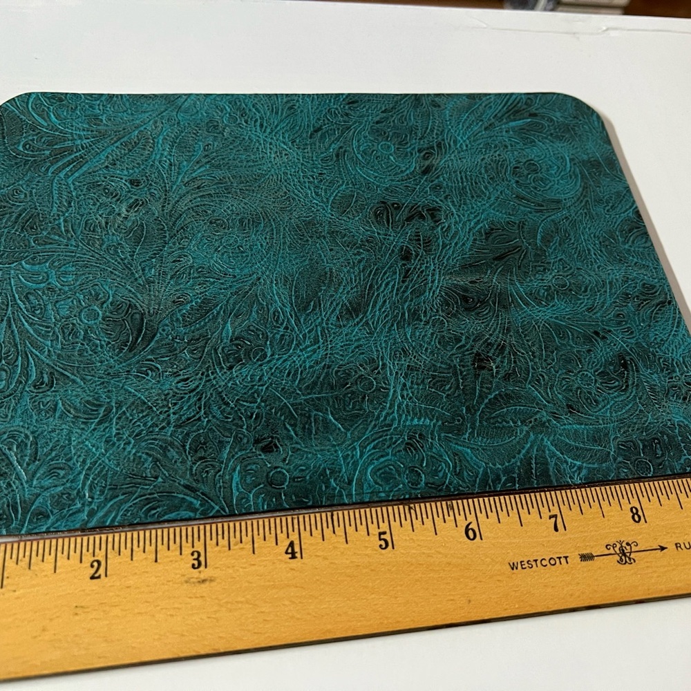 Elegant Teal Embossed Leather Mouse Pad- 8 x 11 inches (roughly)